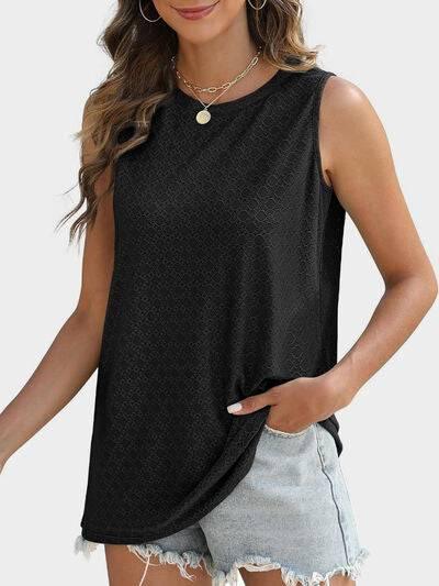 Florira Eyelet Round Neck Tank