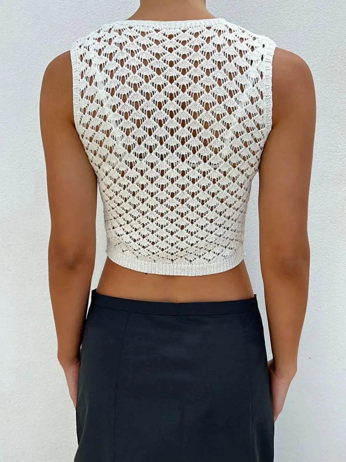 Openwork V-Neck Sweater Vest - Clothes For Her Online Store