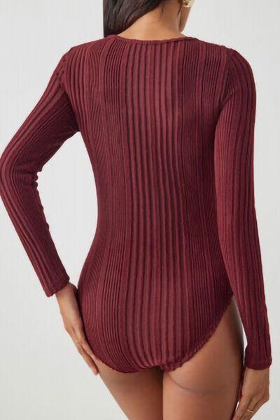 Ribbed Cutout Round Neck Bodysuit