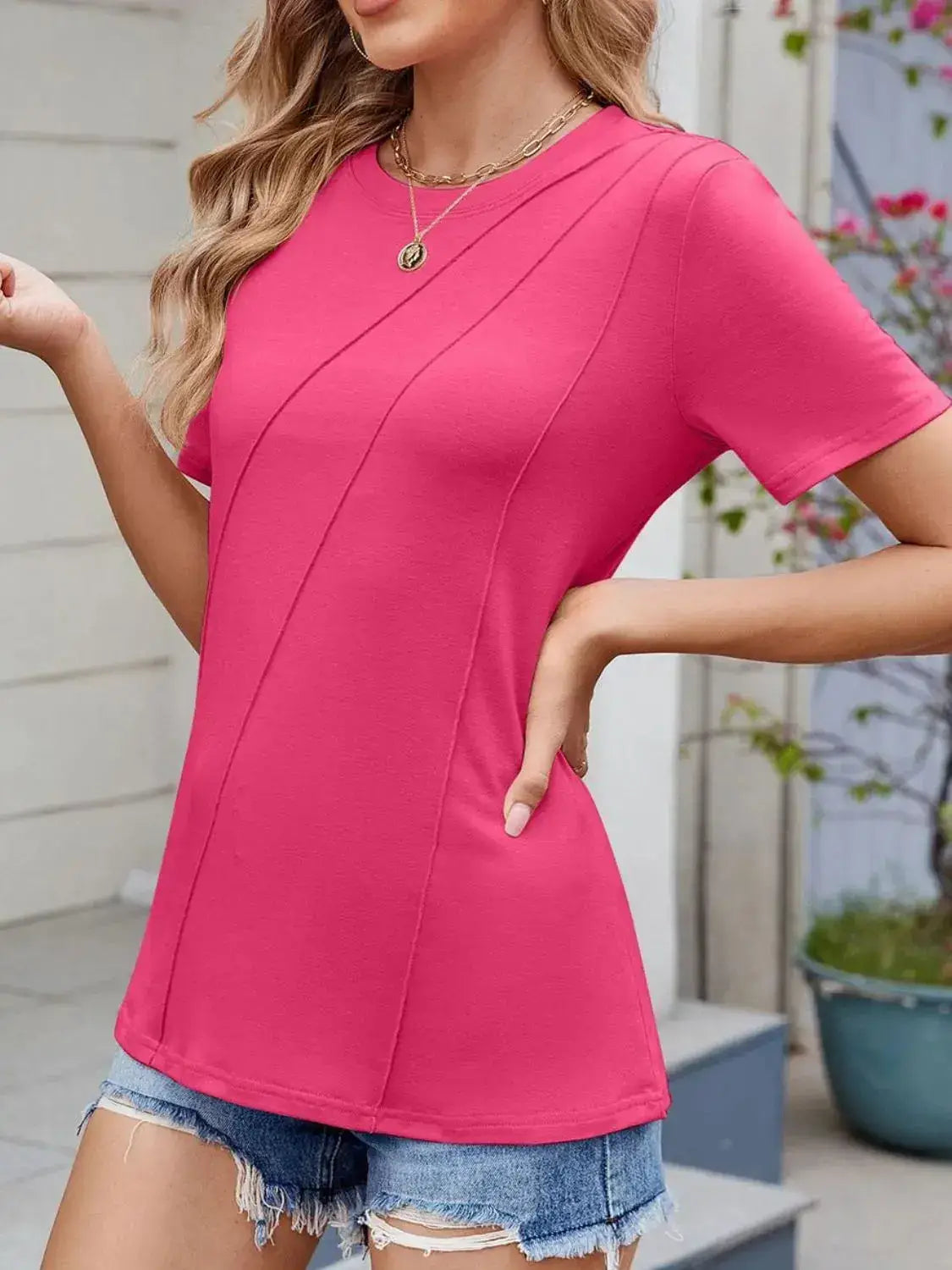 Round Neck Short Sleeve T-Shirt - Clothes For Her Online Store