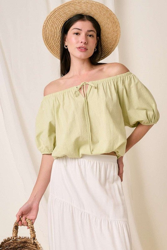 Mittoshop Linen Two-Way Short Sleeve Crop Blouse - Clothes For Her Online Store