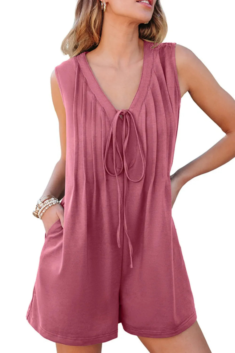Tie Front Sleeveless Romper
