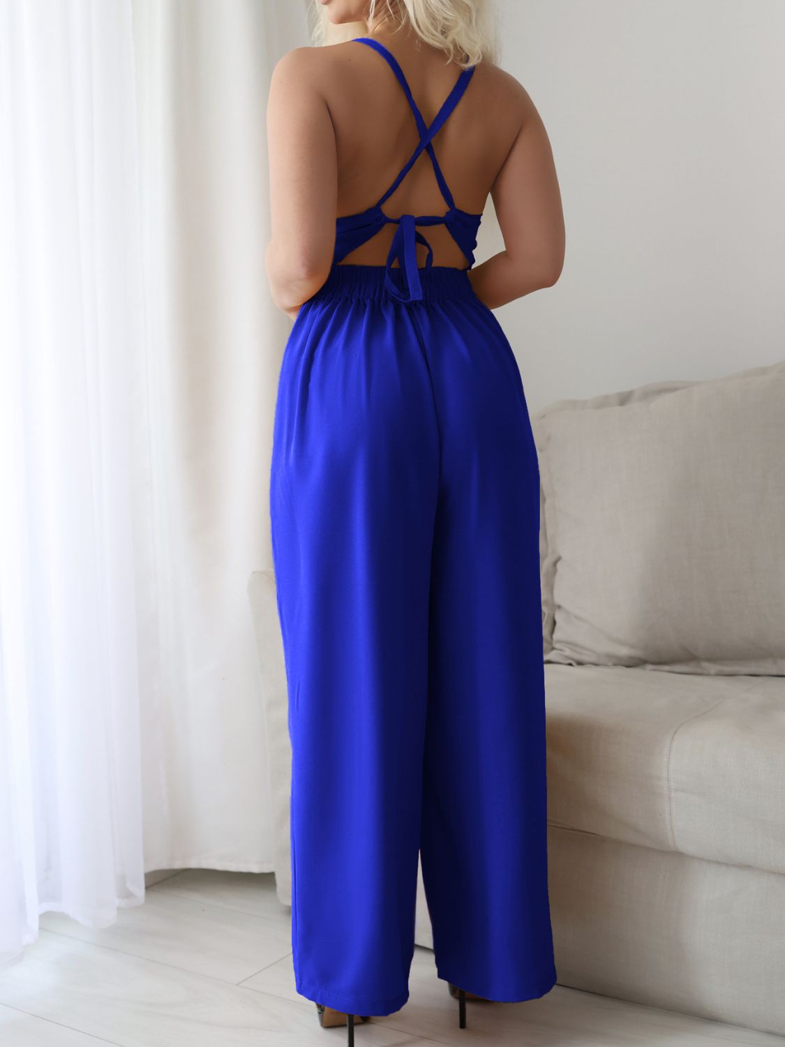 Devine Tie Back Backless Crisscross Jumpsuit