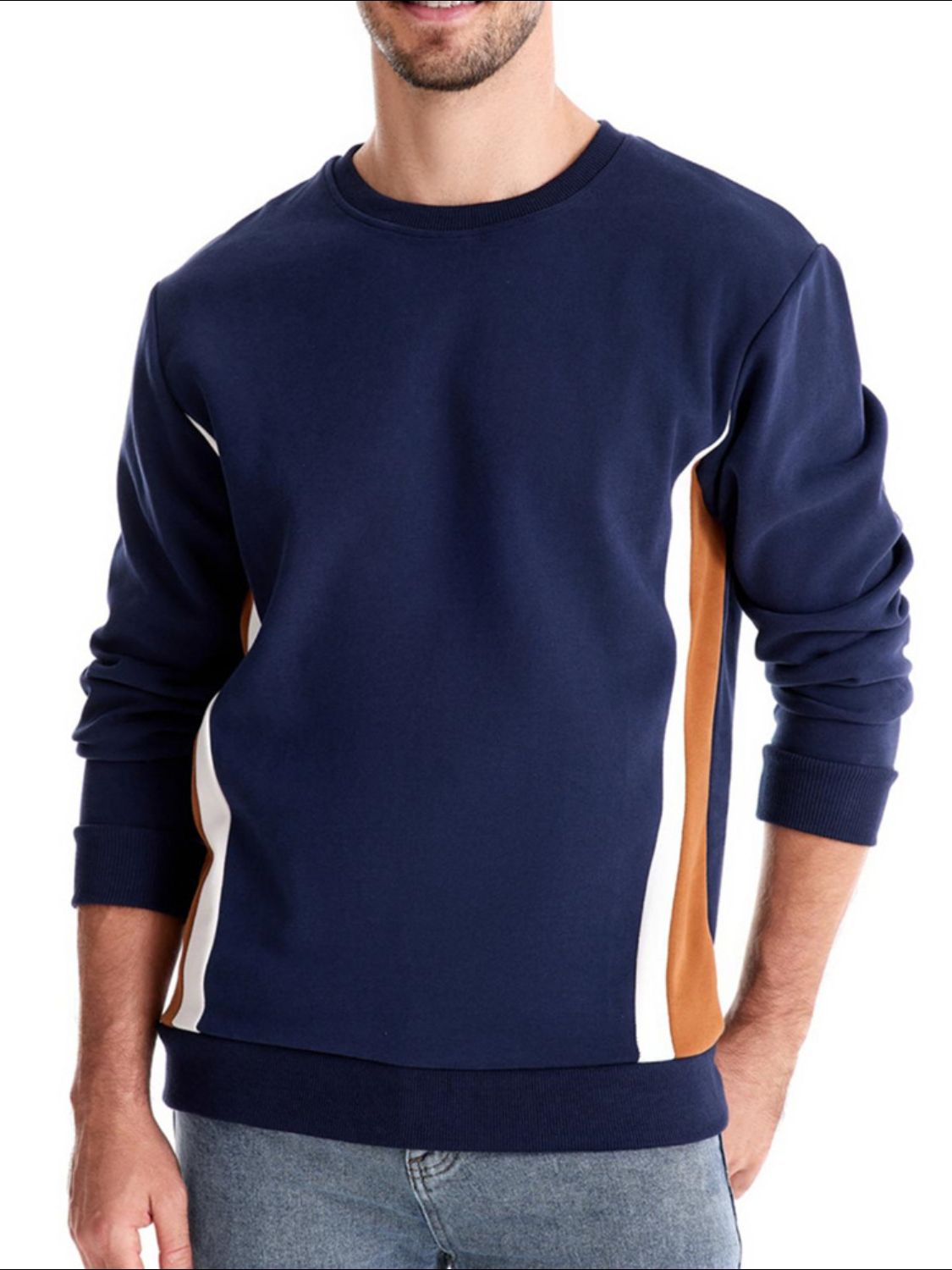 Men's Side Striped Contrast Round Neck Sweatshirt