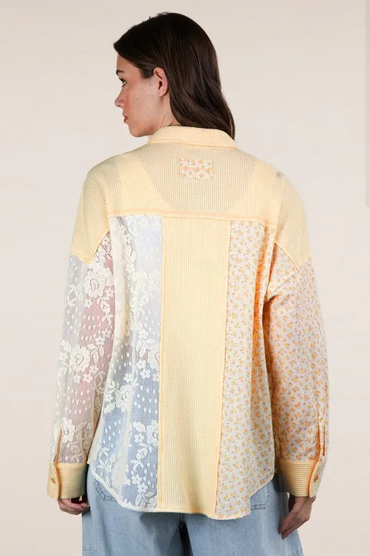VERY J Plus Size Contrast Ribbed Knit Lace Shacket