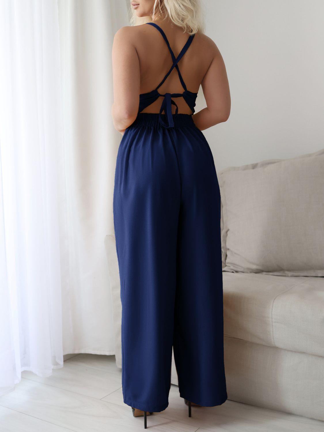 Devine Tie Back Backless Crisscross Jumpsuit