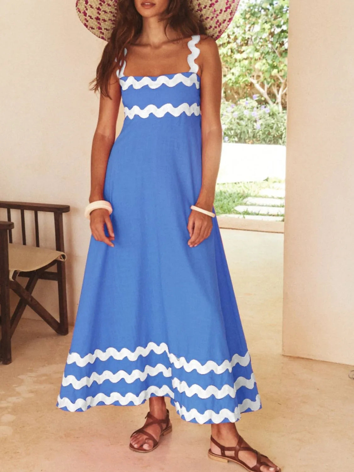 Contrast Trim Square Neck Maxi Cami Dress - Clothes For Her Online Store