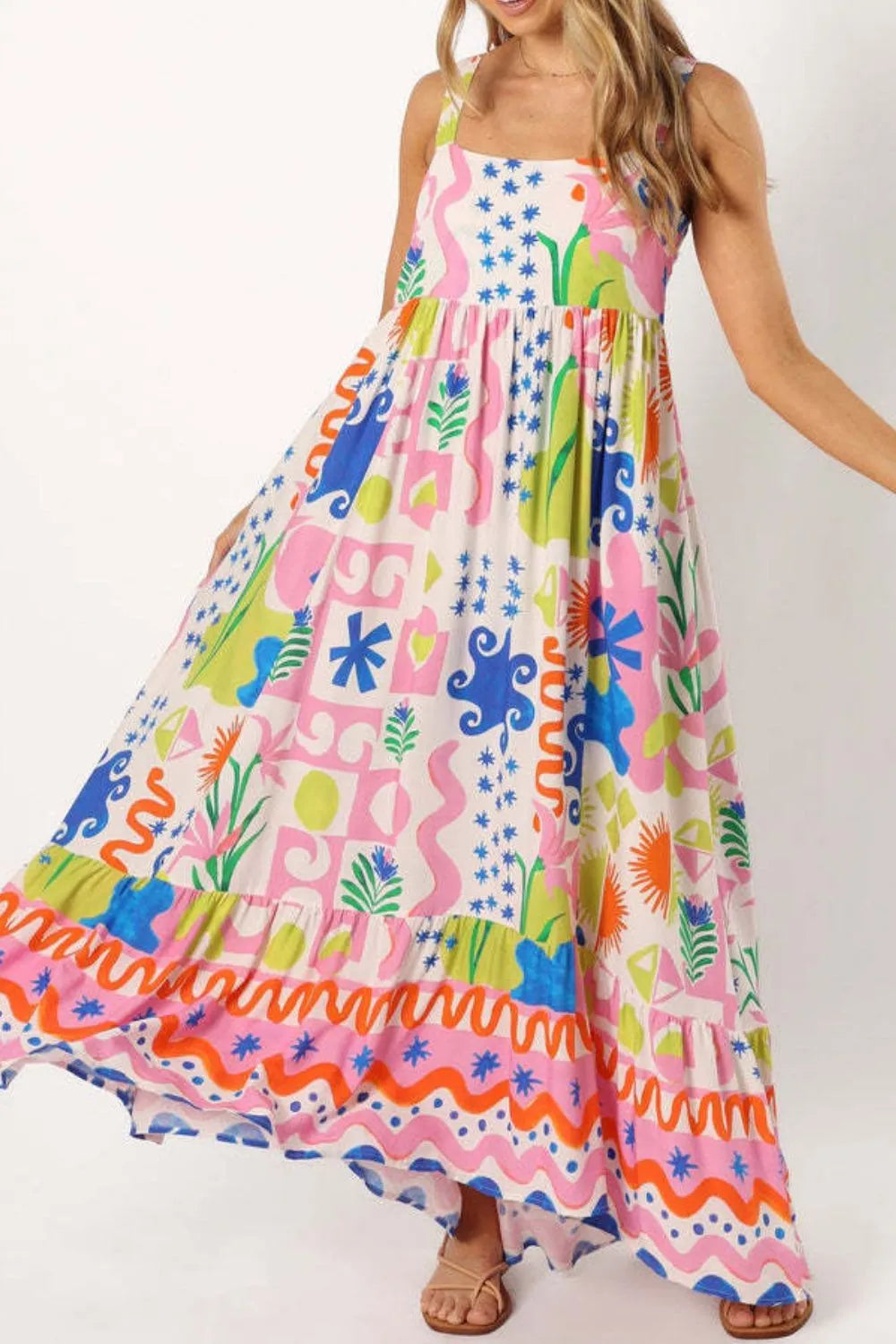 Floral Print Spaghetti Strap Summer Maxi Dress