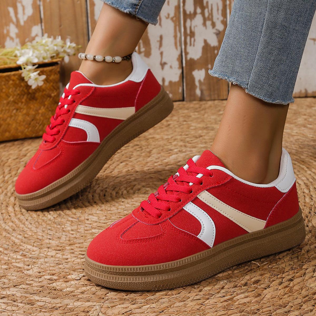 Lace Up Round Toe Contrast Sneakers