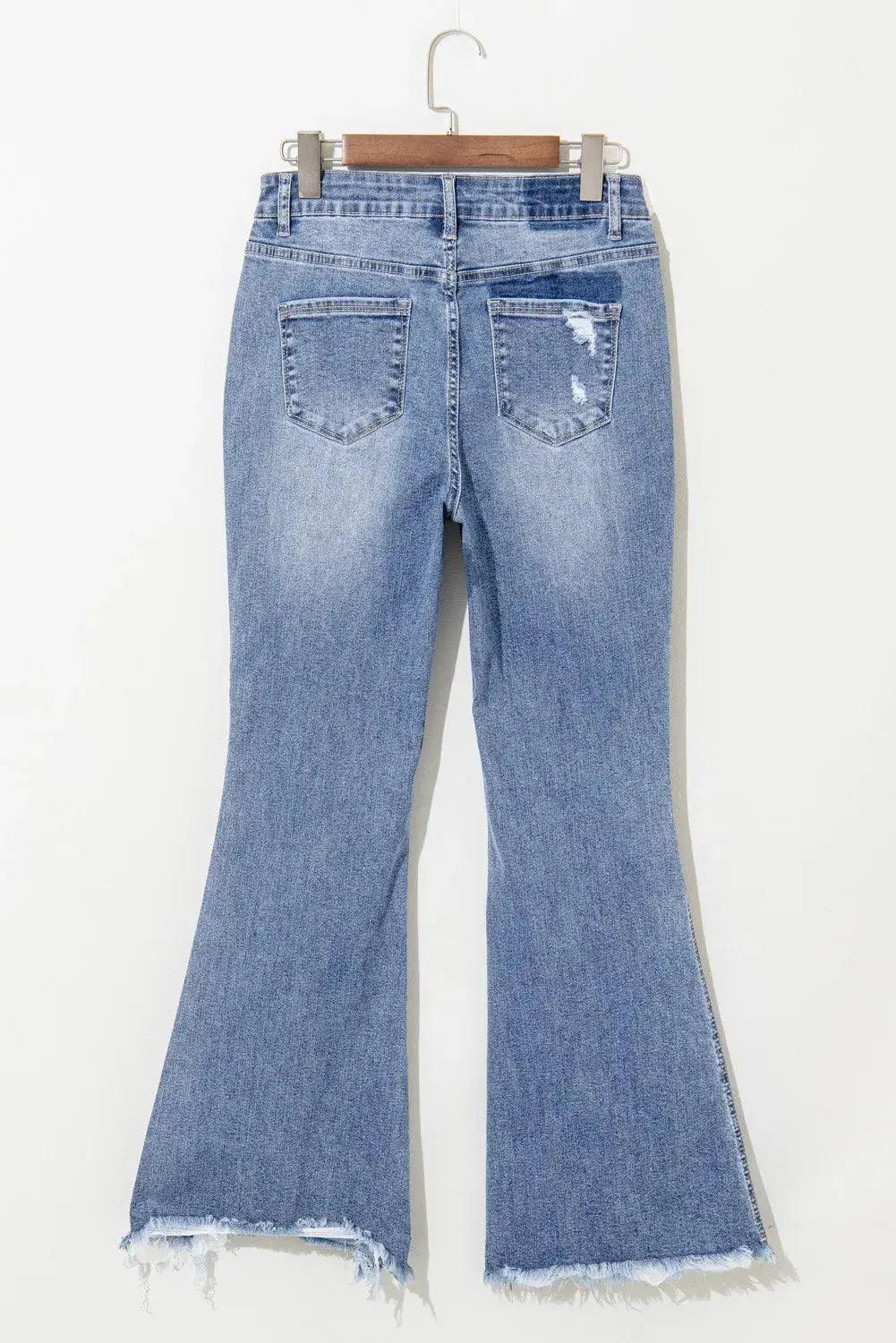 Distressed Raw Hem Bootcut Jeans - Clothes For Her Online Store