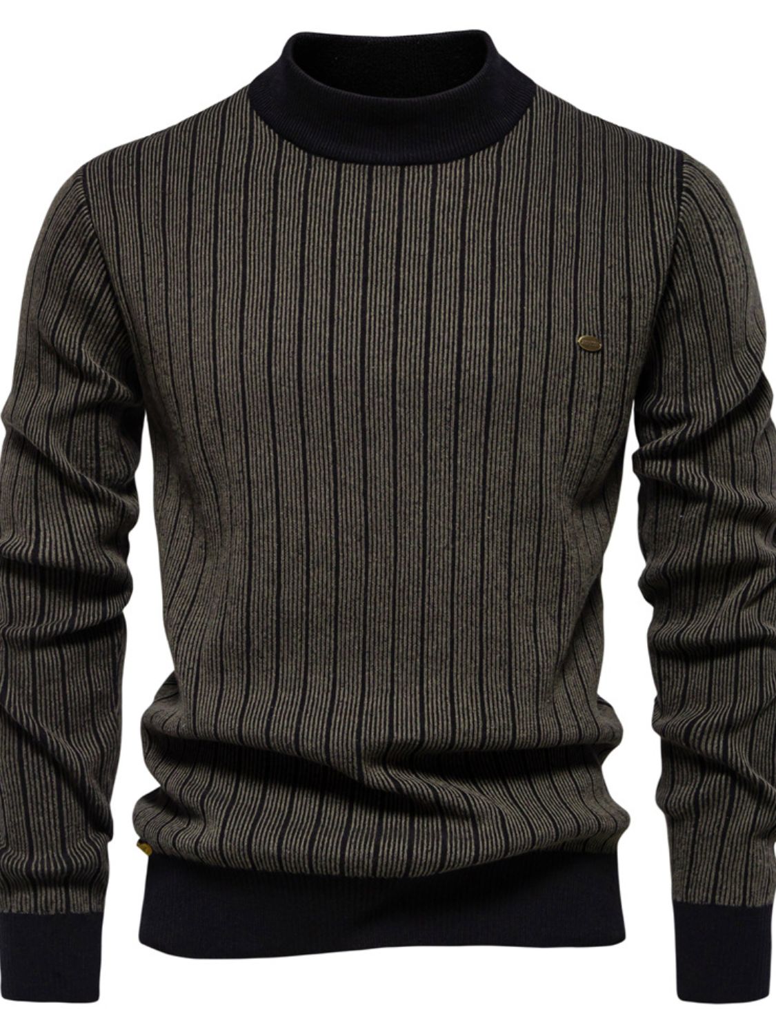 Men's Mock Neck Contrast Striped Sweater - Clothes For Her Online Store
