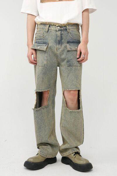 Raw Hem Distressed Jeans - Clothes For Her Online Store