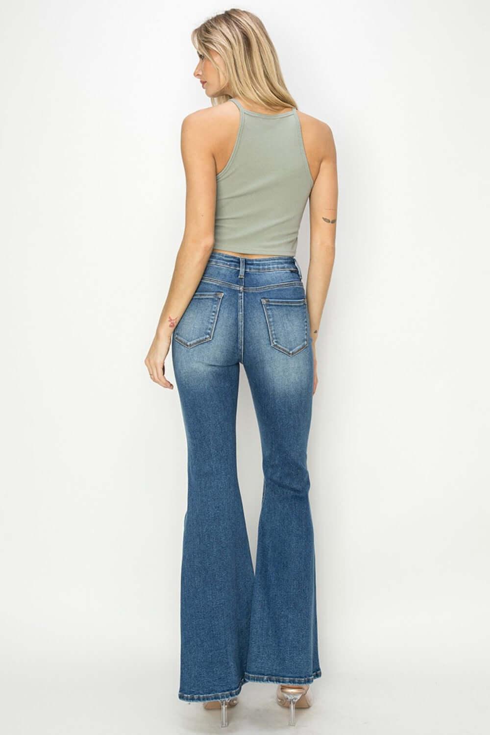 RISEN Full Size High Rise Front Seam Detailed Flare Jeans - Clothes For Her Online Store