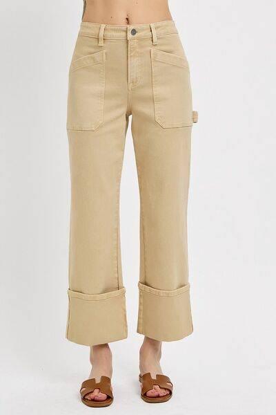 RISEN Full Size High Rise Wide Straight Cuffed Patch Jeans Plus Size - Clothes For Her Online Store