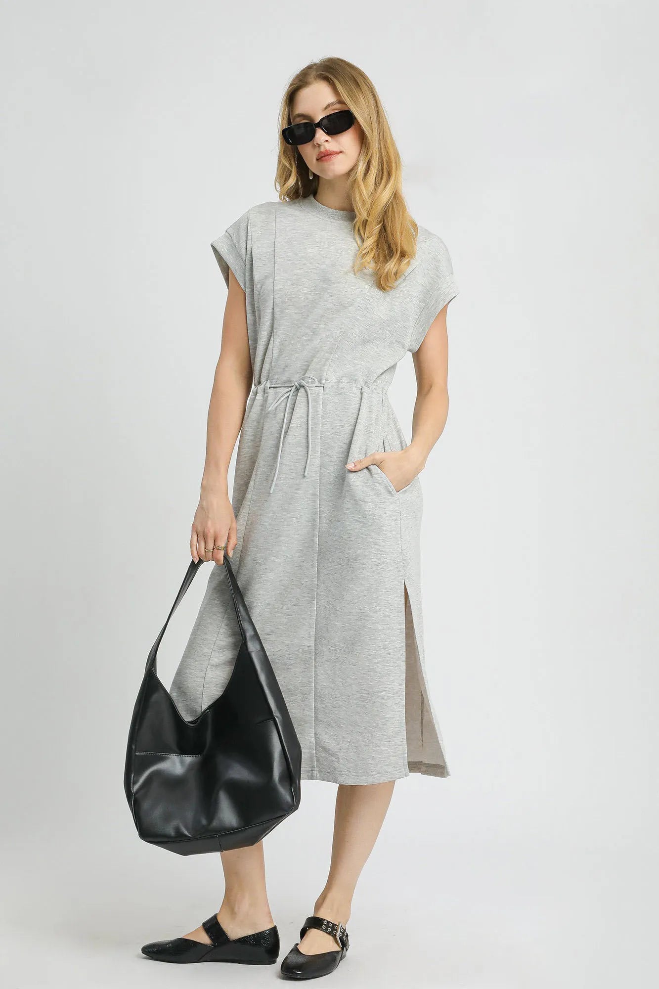Umgee Side Slit Short Sleeve Midi Tee Dress