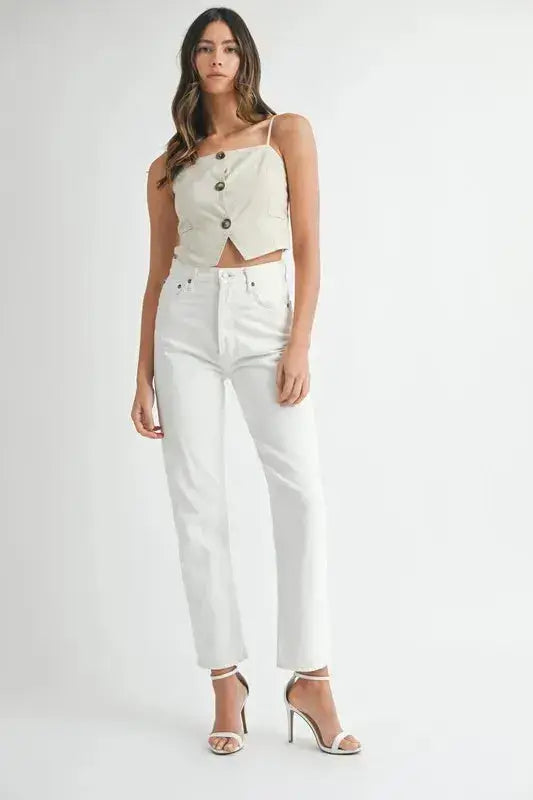 MABLE Linen Mix Button Down Tank Top - Clothes For Her Online Store