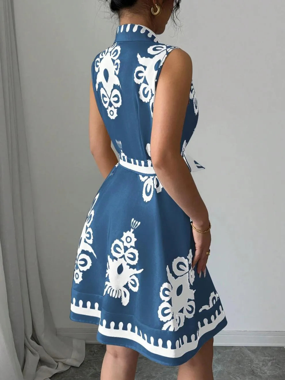 Printed Sleeveless Button Front Dress