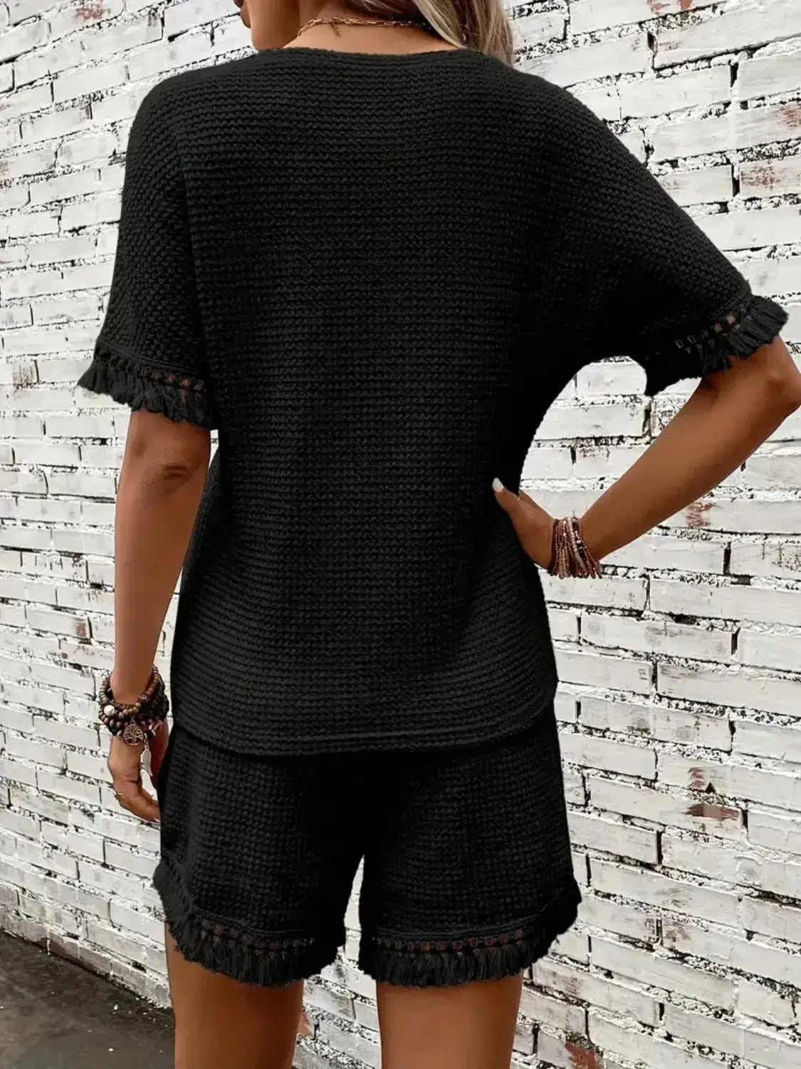 Tassel Round Neck Top and Shorts Set - Clothes For Her Online Store