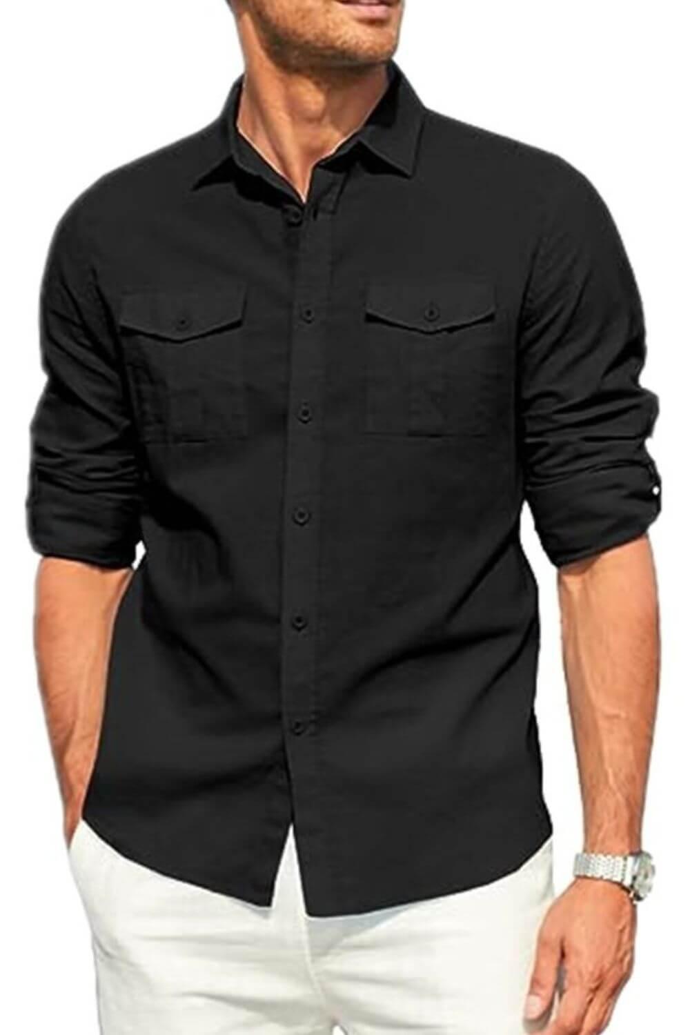 Men's Plus Size Button Down Collared Neck Long Sleeve Shirt