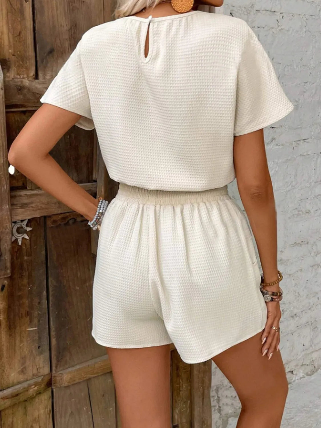 Round Neck Short Sleeve Top and Shorts Set - Clothes For Her Online Store