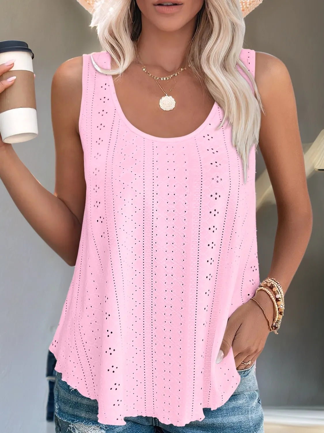 Eyelet Scoop Neck Tank