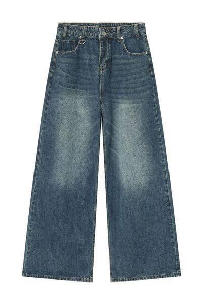 Pocketed Wide Leg Jeans - Clothes For Her Online Store
