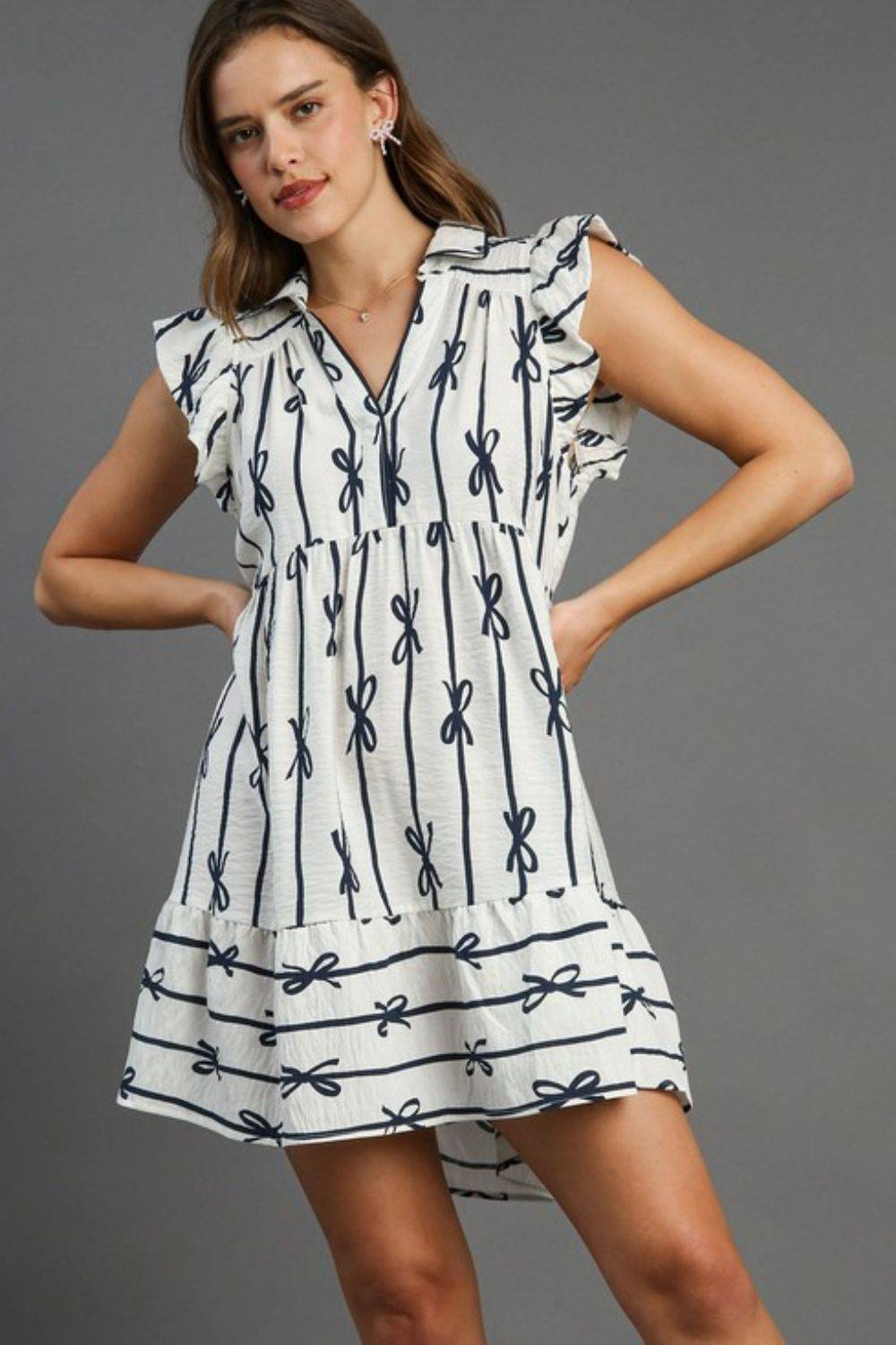 Umgee Full Size Ribbon Collared Mini A-Line Dress Plus Size - Clothes For Her Online Store