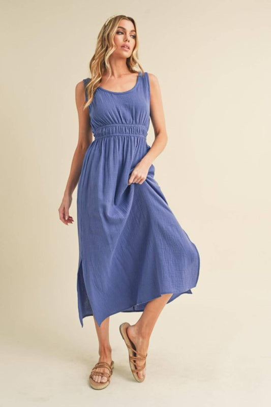 Aemi + Co Side Slit Round Neck Sleeveless Tank Dress - Clothes For Her Online Store