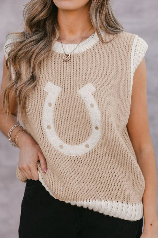 Round Neck Contrast Sweater Vest
