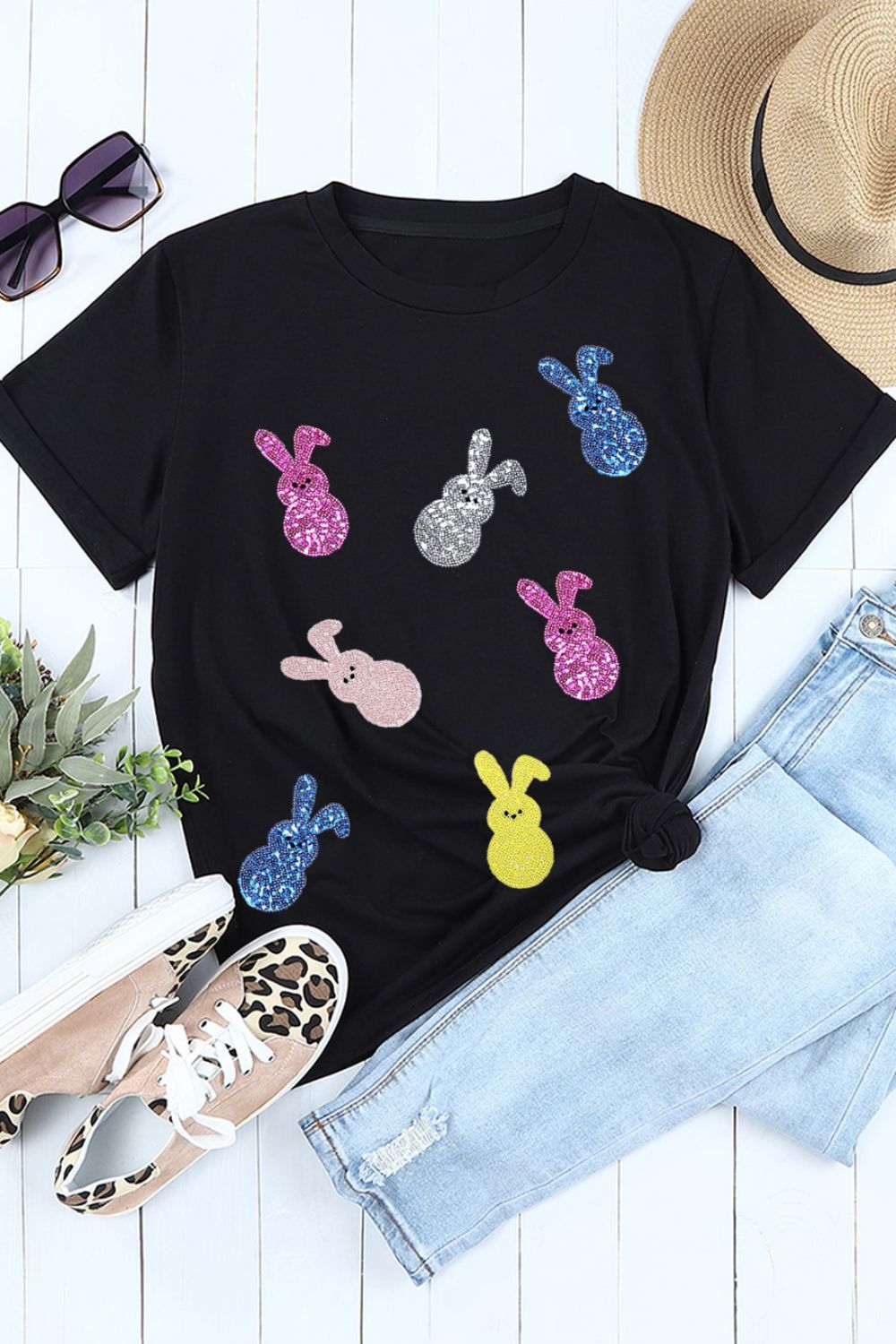 Sequin Bunny Doll Short Sleeve T-Shirt - Clothes For Her Online Store