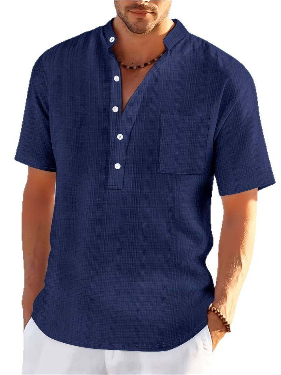 Men's Full Size Half Button Short Sleeve Polo Plus Size - Clothes For Her Online Store