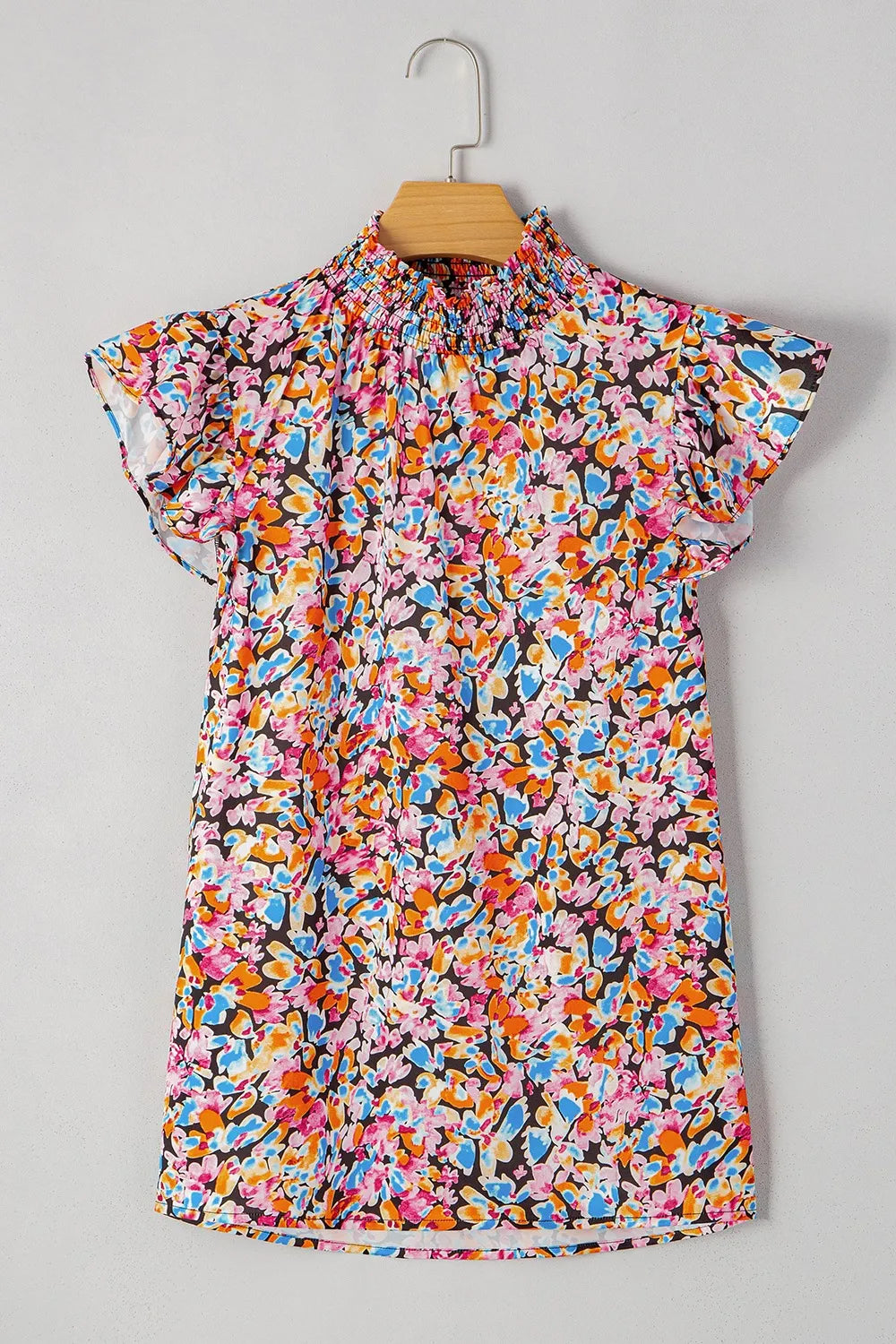 Floral Print Flutter Sleeve Blouse Top