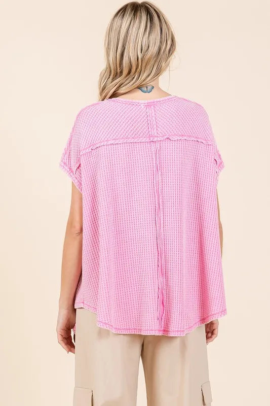 Mittoshop Mineral Wash Waffle Knit Pointed Hem Oversized Top