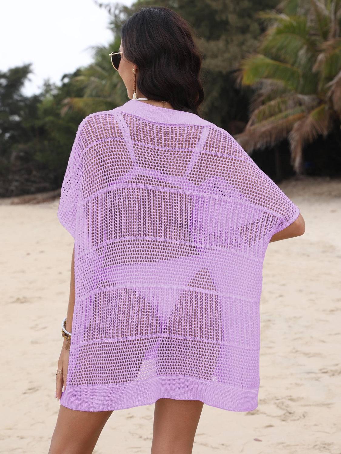 Hollow Out Collared Neck Cover-Up - Clothes For Her Online Store