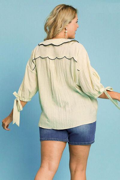 Umgee Full Size Embroidered Detail Button Down Shirt Plus Size