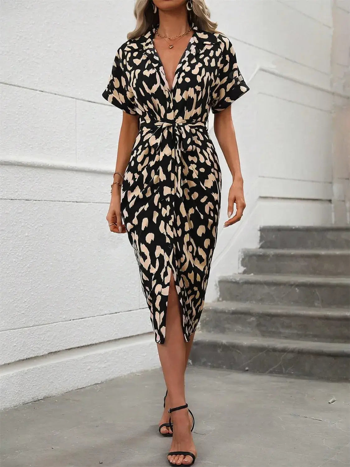 Short Sleeve Tie Waist Dress