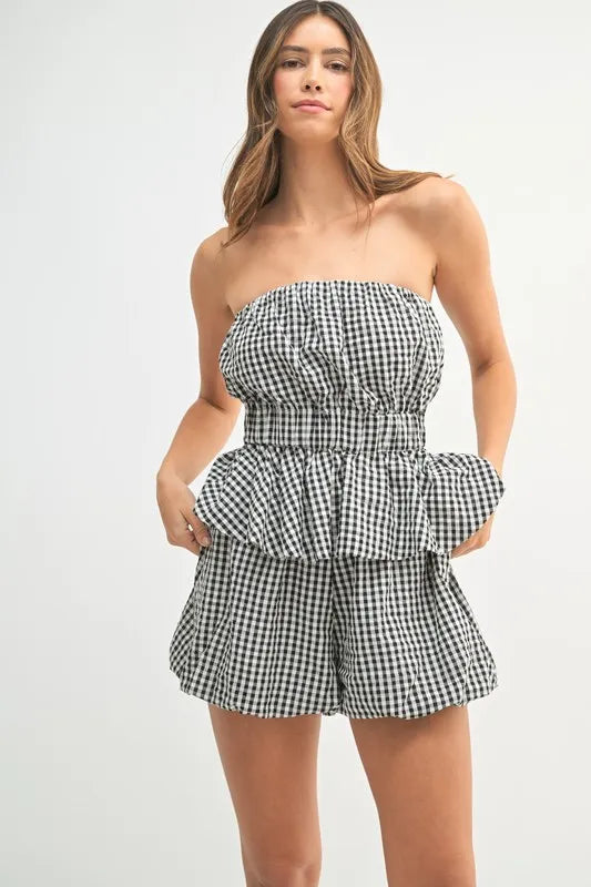 MABLE Gingham Tube Top and Shorts Set - Clothes For Her Online Store