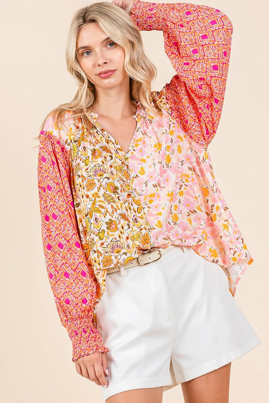 Mittoshop Mixed Patchwork Print Long Sleeve Blouse