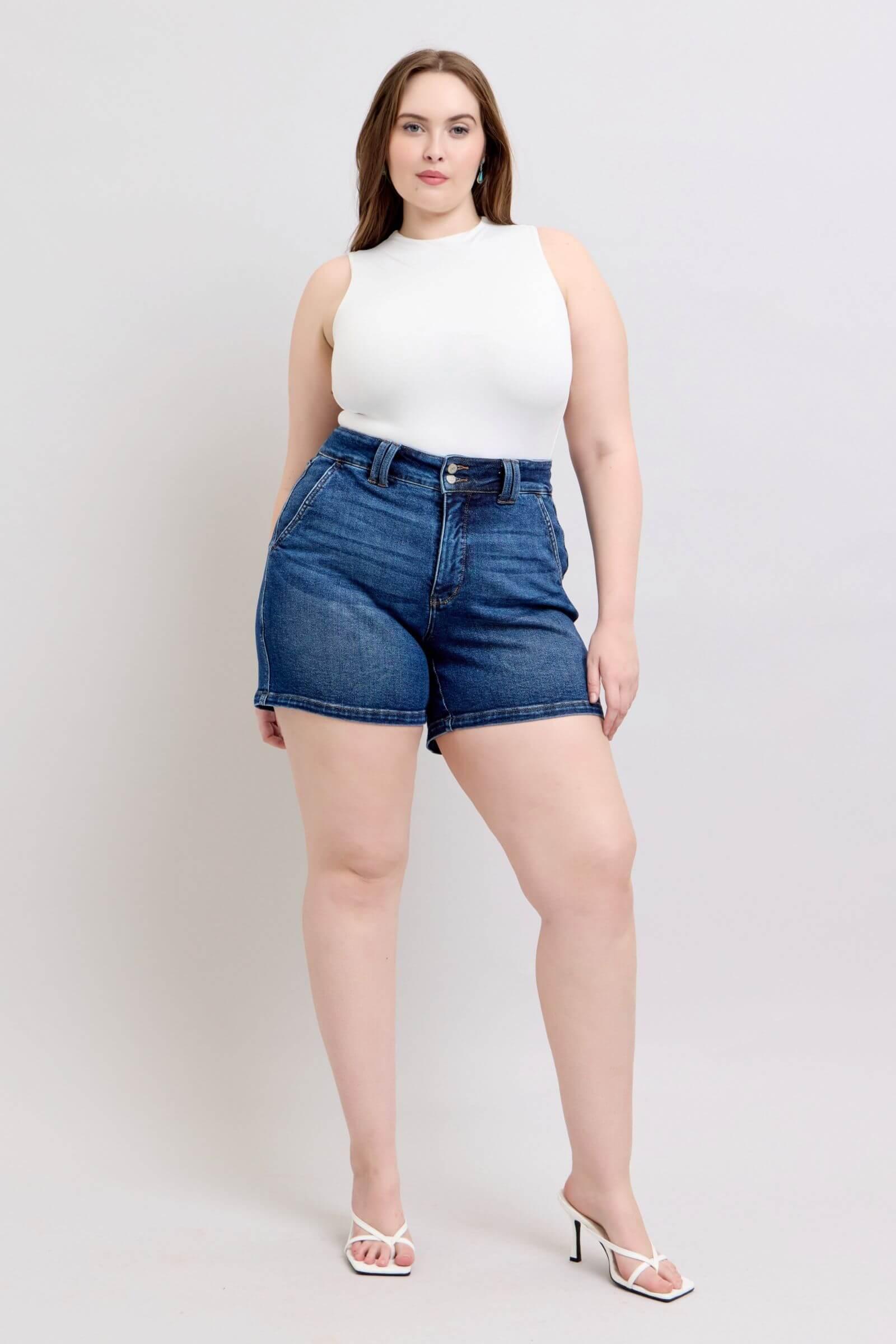 Judy Blue Full Size Double Button Waistband Denim Shorts Plus Size