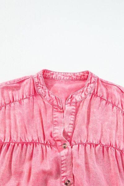 Ruffled Short Sleeve Buttoned Denim Mini Dress - Clothes For Her Online Store