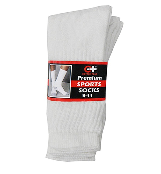 Cotton Plus Crew Socks - White, 9-11 or 10-13, 3 Pack