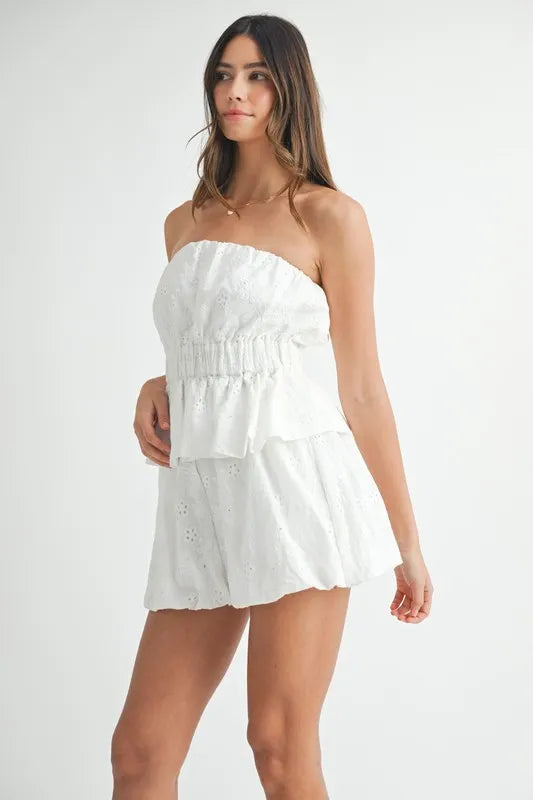 MABLE Floral Eyelet Lace Tube Top and Short Set - Clothes For Her Online Store