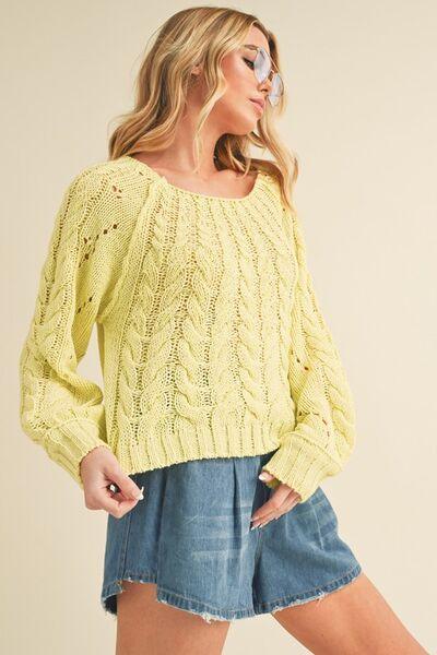 Aemi + Co Cable-Knit Openwork Round Neck Sweater