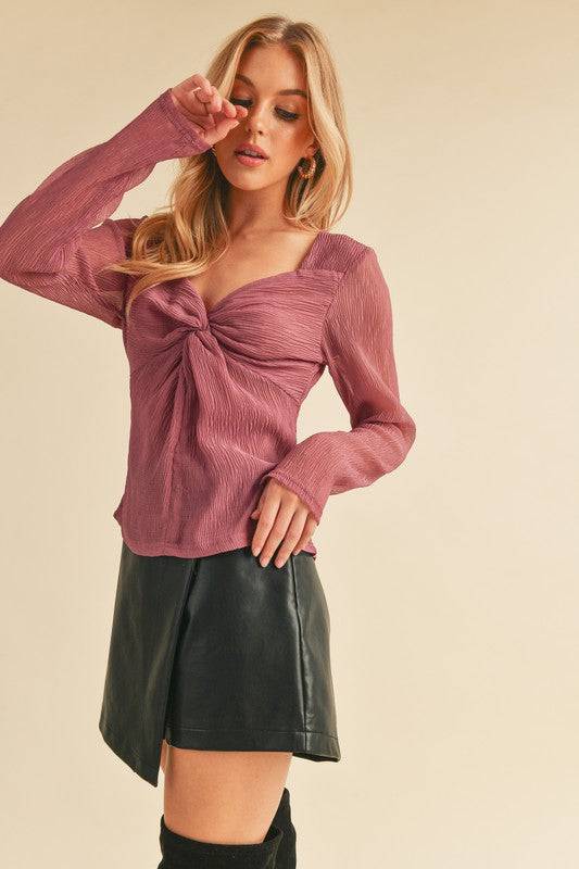 Aemi + Co Twisted Sweetheart Neck Long Sleeve Blouse - Clothes For Her Online Store