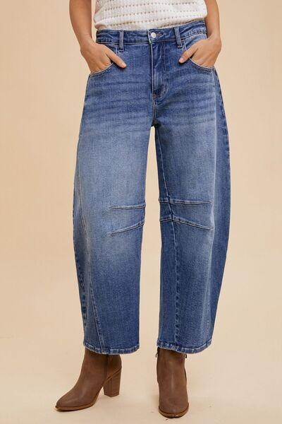 Annie Wear Mid Rise Barrel Leg Jeans with Pockets - Clothes For Her Online Store