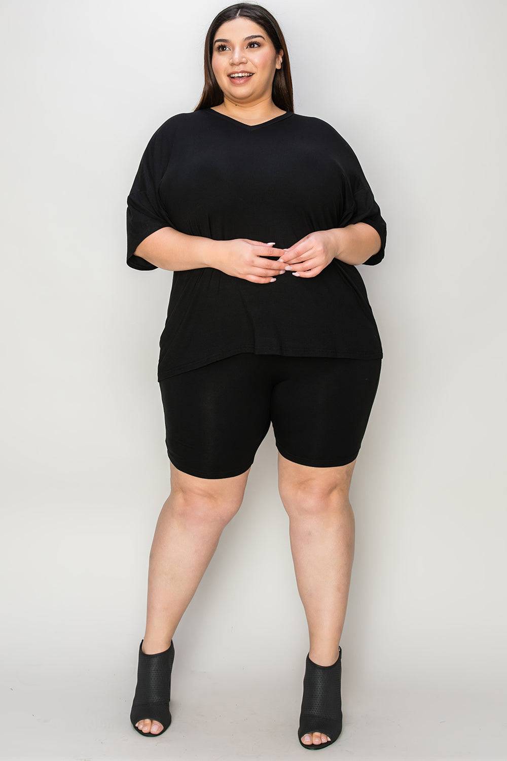 Basic Bae Bamboo Full Size V-Neck Drop Shoulder T-Shirt and Shorts Set - Clothes For Her Online Store