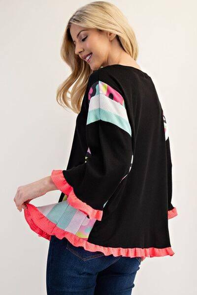 Celeste Full Size Ruffle Sleeve Color Block Top Plus Size