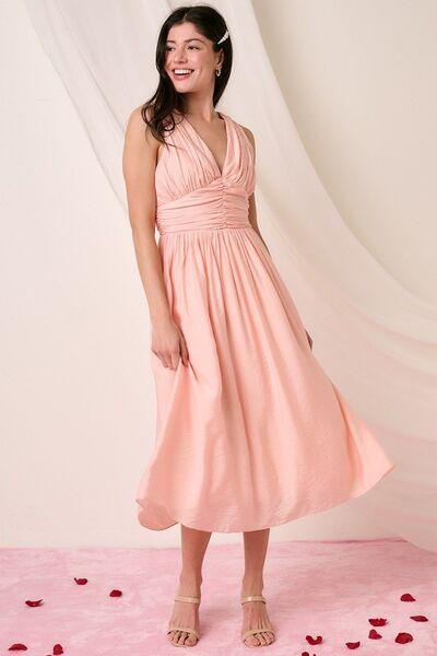 Mittoshop Ruched V-Neck Sleeveless Midi Dress - Clothes For Her Online Store