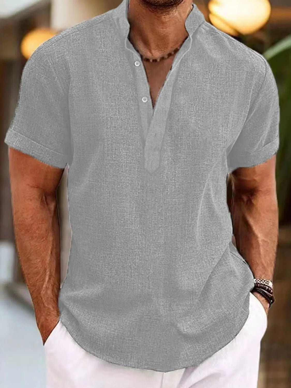 Men's Full Size Button Detail Short Sleeve Polo Plus Size