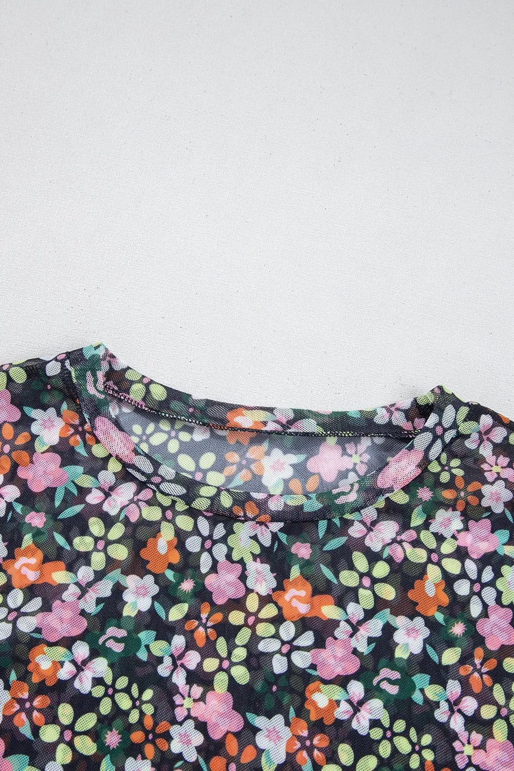 Cami and Sheer Floral Mesh Round Neck Top Set